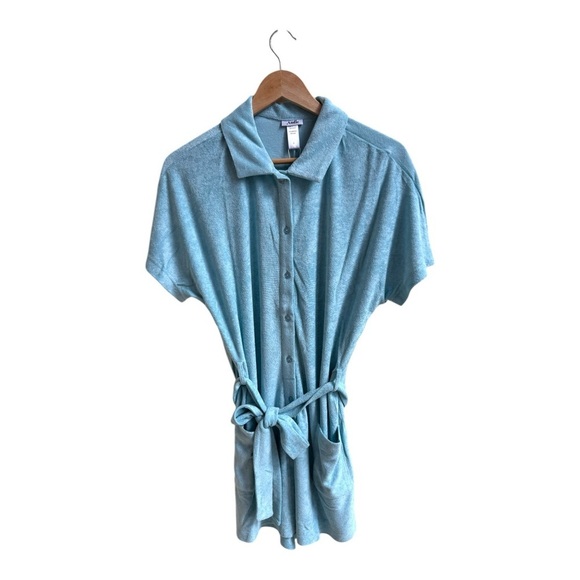 Andie Swim Light Blue Short Sleeve Collar Button Up Shorts Romper Womens Size S - Picture 1 of 16